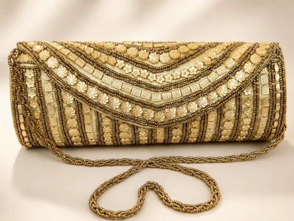Golden Bloom Handcrafted Beaded Clutch Bag
