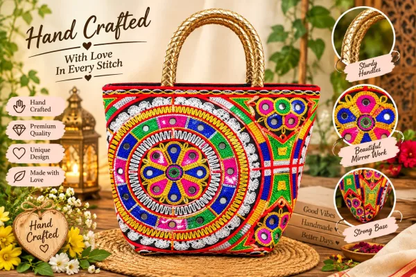 Vibrant Handcrafted Party Bag with Mirror Work