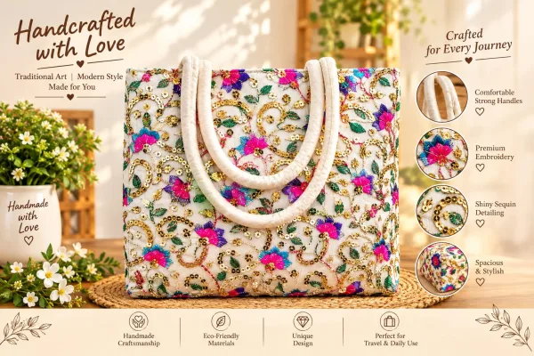 Elegant Handcrafted Sequin Embroidered Handbag