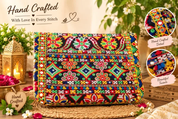 Vibrant Handcrafted Ethnic Handbag with Tassels