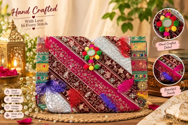 Exquisite Handcrafted Ethnic Clutch with Tassels